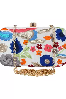 Adorn Faux Silk Embellished White & Multicolour