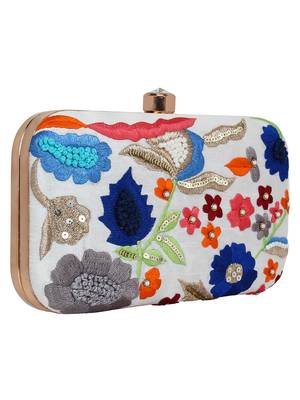 Adorn Faux Silk Embellished White & Multicolour 2