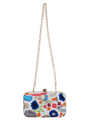 Adorn Faux Silk Embellished White & Multicolour 4