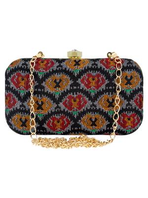 Loom Cotton Textured Clutch Black & multicolour 1