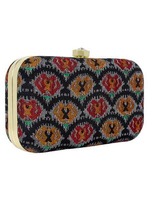 Loom Cotton Textured Clutch Black & multicolour 2