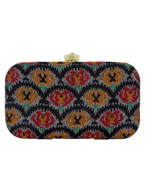 Loom Cotton Textured Clutch Black & multicolour 3