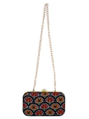 Loom Cotton Textured Clutch Black & multicolour 4