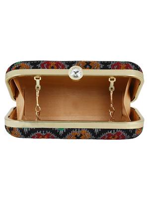Loom Cotton Textured Clutch Black & multicolour 5