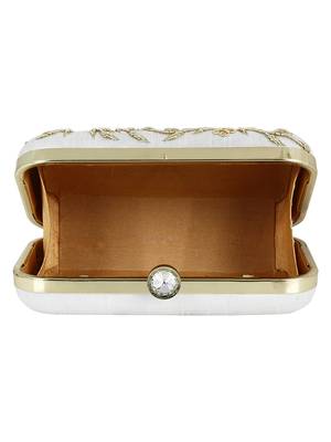Adorn Cotton Embellished Clutch Beige & Gold 5