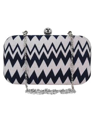 Loom Cotton Jacquard Clutch Navy Blue & White 1