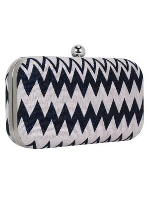 Loom Cotton Jacquard Clutch Navy Blue & White 2