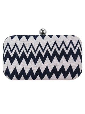 Loom Cotton Jacquard Clutch Navy Blue & White 3