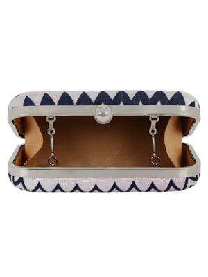 Loom Cotton Jacquard Clutch Navy Blue & White 5