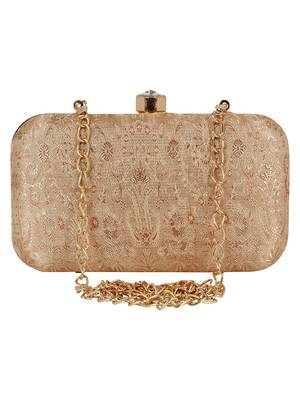 Tulle Faux Silk Fabric  printed Clutch Gold 1