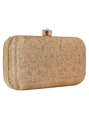 Tulle Faux Silk Fabric  printed Clutch Gold 2