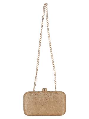 Tulle Faux Silk Fabric  printed Clutch Gold 4