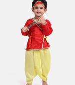 Red Dhoti Kurta Krishna Kanhaiya Suit With Mukut And Bansuri