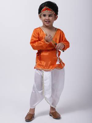 Orange Dhoti Kurta Krishna Kanhaiya Suit With Mukut And Bansuri 1