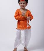 Orange Dhoti Kurta Krishna Kanhaiya Suit With Mukut And Bansuri