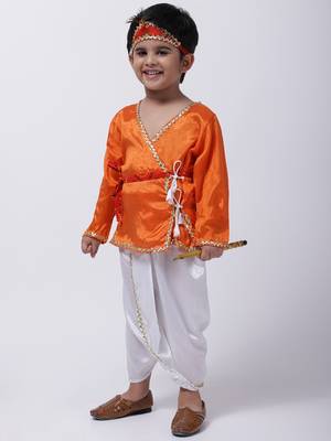 Orange Dhoti Kurta Krishna Kanhaiya Suit With Mukut And Bansuri 2