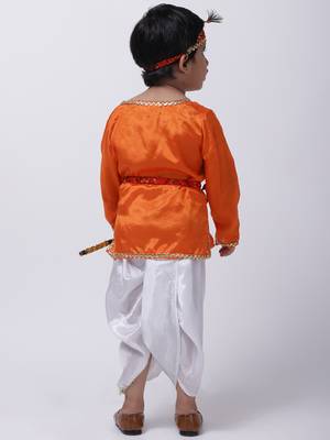 Orange Dhoti Kurta Krishna Kanhaiya Suit With Mukut And Bansuri 4