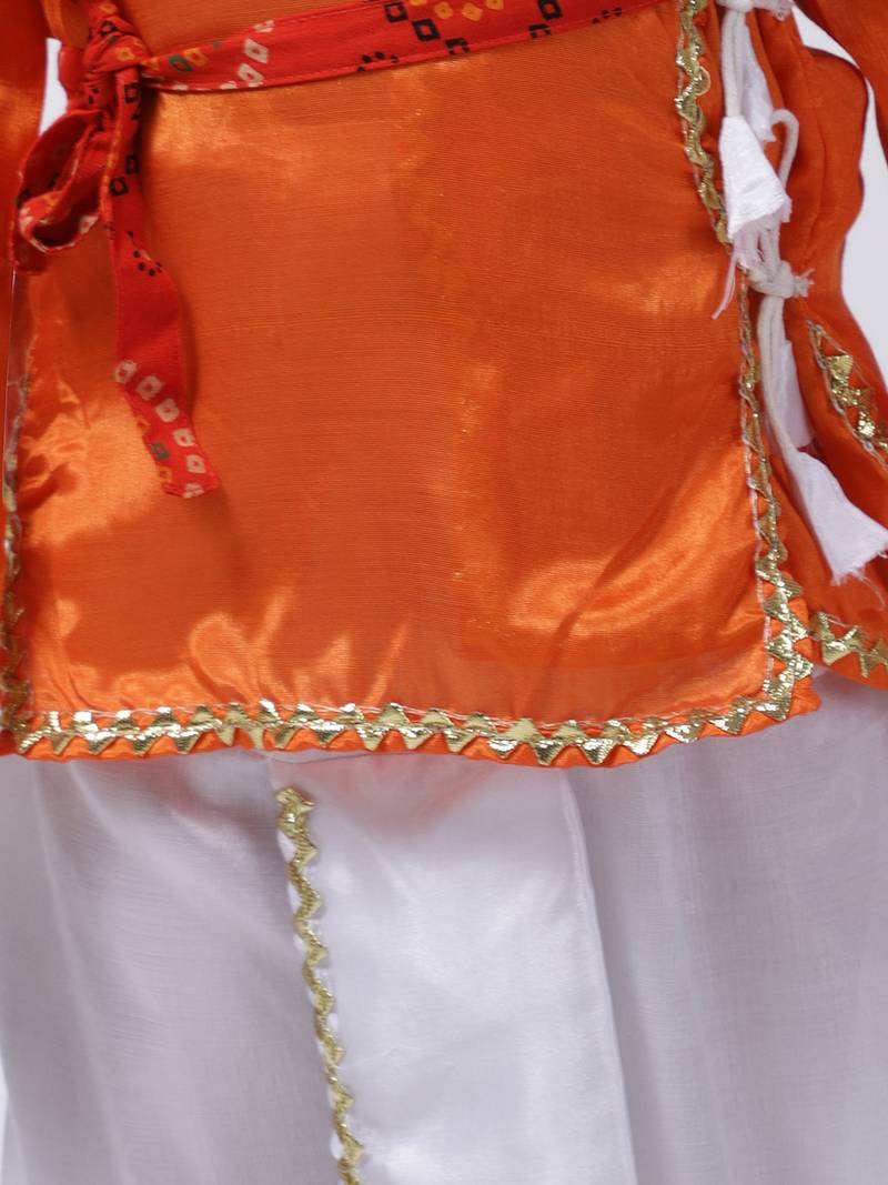 Orange Dhoti Kurta Krishna Kanhaiya Suit With Mukut And Bansuri