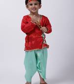 Red Dhoti Kurta Krishna Kanhaiya Suit With Mukut And Bansuri