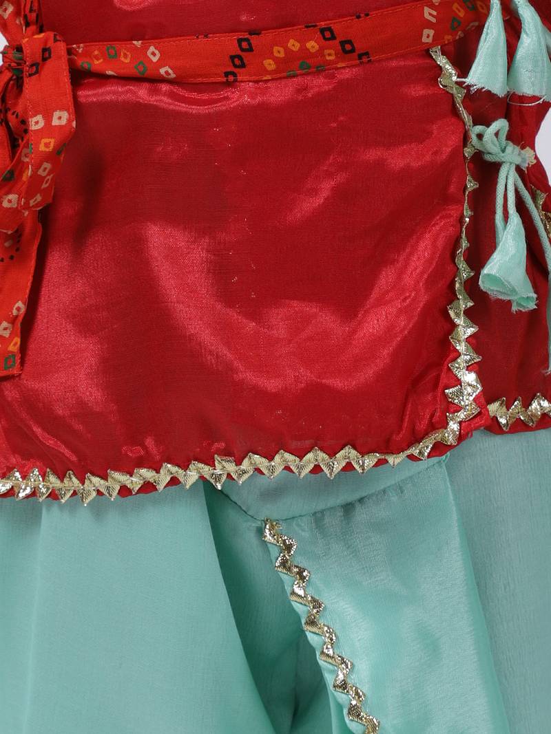 Red Dhoti Kurta Krishna Kanhaiya Suit With Mukut And Bansuri