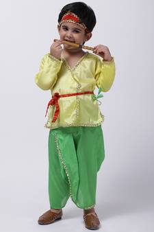 Yellow Dhoti Kurta Krishna Kanhaiya Suit With Mukut And Bansuri