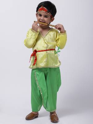Yellow Dhoti Kurta Krishna Kanhaiya Suit With Mukut And Bansuri 1
