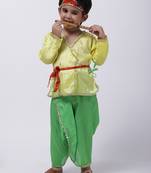 Yellow Dhoti Kurta Krishna Kanhaiya Suit With Mukut And Bansuri