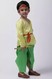 Yellow Dhoti Kurta Krishna Kanhaiya Suit With Mukut And Bansuri