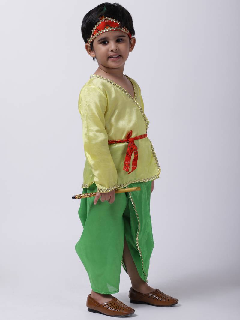 Yellow Dhoti Kurta Krishna Kanhaiya Suit With Mukut And Bansuri