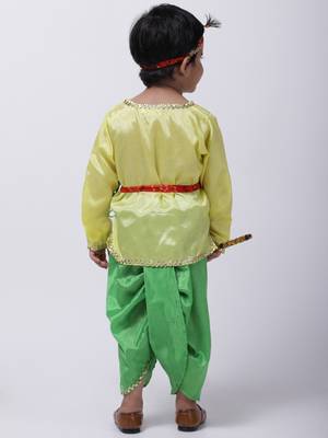 Yellow Dhoti Kurta Krishna Kanhaiya Suit With Mukut And Bansuri 5
