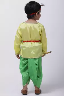 Yellow Dhoti Kurta Krishna Kanhaiya Suit With Mukut And Bansuri