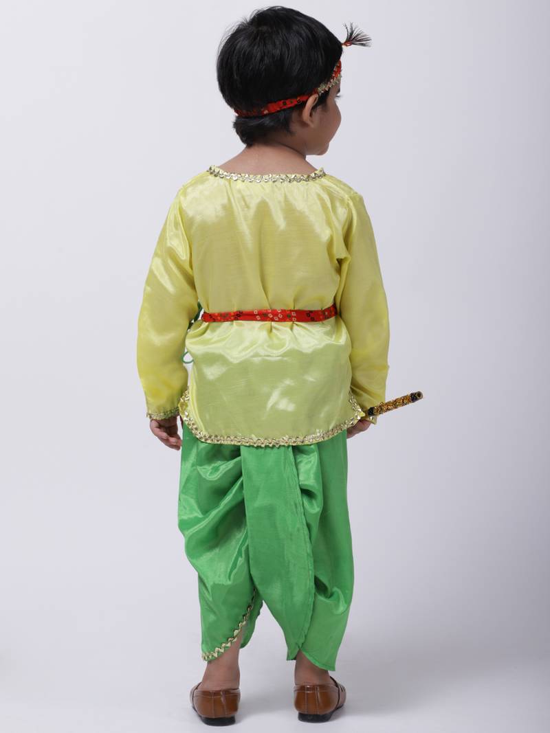 Yellow Dhoti Kurta Krishna Kanhaiya Suit With Mukut And Bansuri