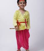 Yellow Dhoti Kurta Krishna Kanhaiya Suit With Mukut And Bansuri