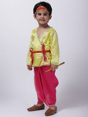 Yellow Dhoti Kurta Krishna Kanhaiya Suit With Mukut And Bansuri 2