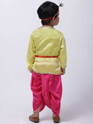 Yellow Dhoti Kurta Krishna Kanhaiya Suit With Mukut And Bansuri 4