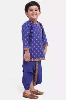 Blue Cotton Dhoti Kurta Krishna Kanhaiya Suit Dress For Baby Boy