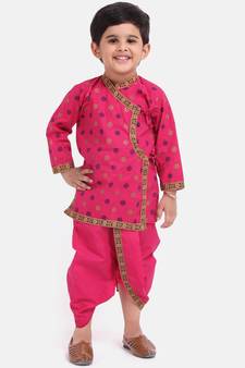 Pink Cotton Dhoti Kurta Krishna Kanhaiya Suit Dress For Baby Boy