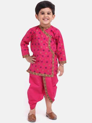 Pink Cotton Dhoti Kurta Krishna Kanhaiya Suit Dress For Baby Boy 1