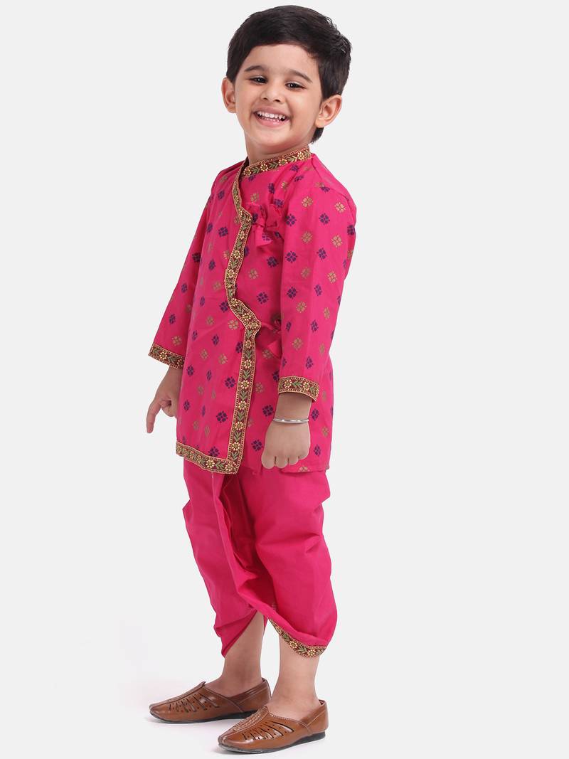 Pink Cotton Dhoti Kurta Krishna Kanhaiya Suit Dress For Baby Boy