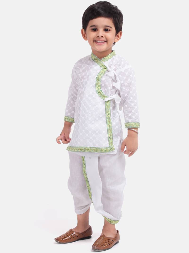 White Cotton Dhoti Kurta Krishna Kanhaiya Suit Dress For Baby Boy