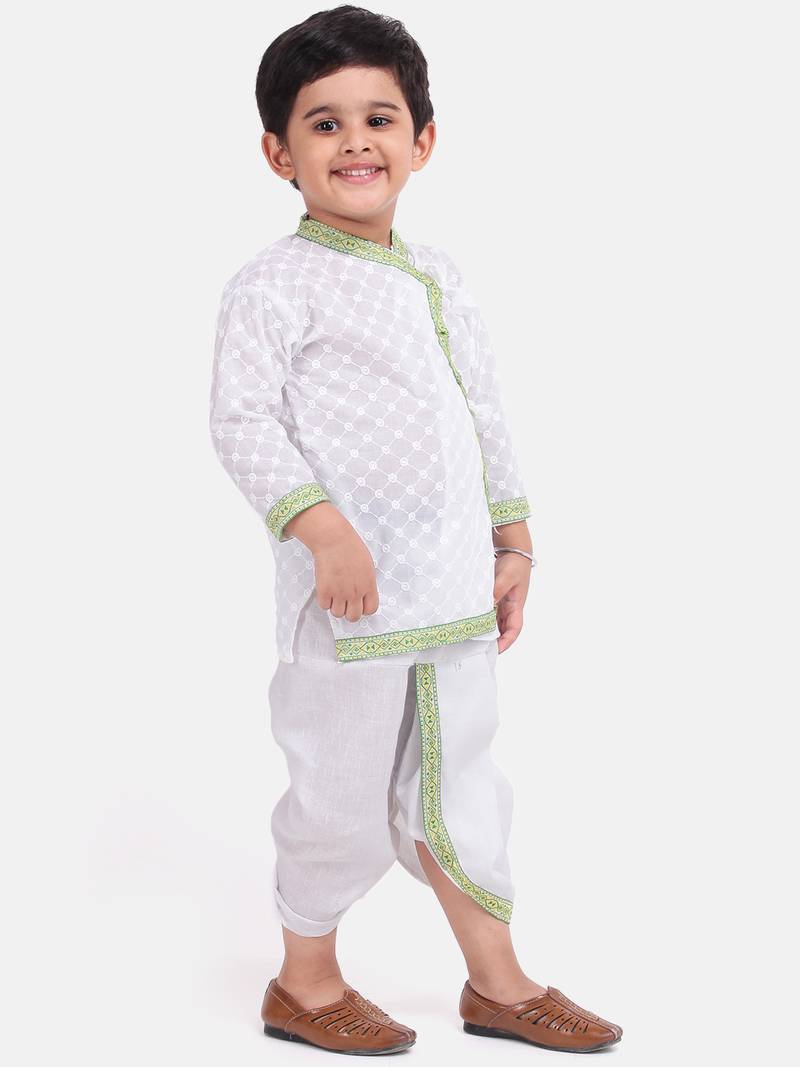 White Cotton Dhoti Kurta Krishna Kanhaiya Suit Dress For Baby Boy