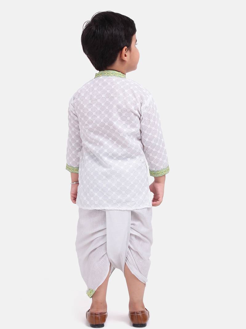 White Cotton Dhoti Kurta Krishna Kanhaiya Suit Dress For Baby Boy