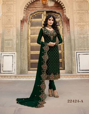 Green embroidered faux georgette salwar 1