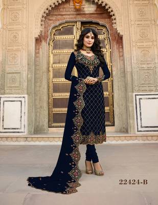 Blue embroidered faux georgette salwar 1