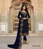 Blue embroidered faux georgette salwar