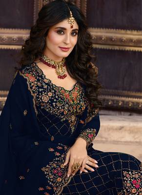 Blue embroidered faux georgette salwar 2