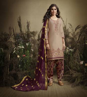 Beige Embroidered Cotton Silk Salwar 1