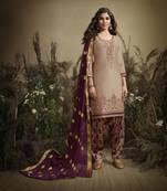 Beige Embroidered Cotton Silk Salwar