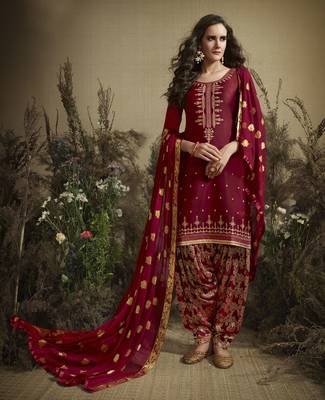 Maroon Embroidered Cotton Silk Salwar 1