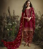 Maroon Embroidered Cotton Silk Salwar